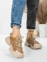 Pantofi Sport Dama din piele naturala 7110 KHAKI-CREAM | FRANCO GERARDO