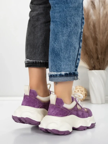 Pantofi Sport Dama din piele naturala HY1333 PURPLE-CREAM | FRANCO GERARDO