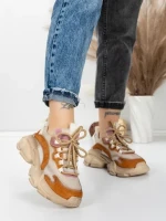 Pantofi Sport Dama din piele naturala Y5758-2 KHAKI-PINK | FRANCO GERARDO