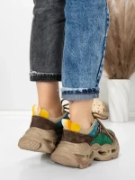 Pantofi Sport Dama din piele naturala HY6383 GREEN-YELLOW | FRANCO GERARDO