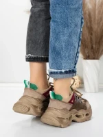 Pantofi Sport Dama din piele naturala HY6383 BROWN-GREEN | FRANCO GERARDO