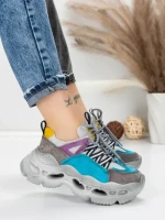 Pantofi Sport Dama din piele naturala HY6383 LIGHT BLUE-YELLOW | FRANCO GERARDO