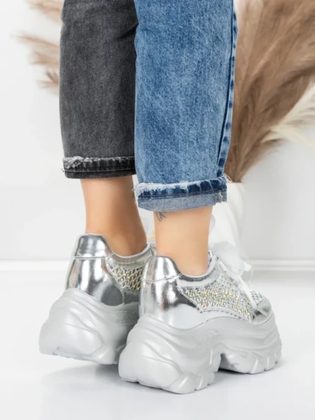 Pantofi Sport Dama cu Platforma 0897-36 SILVER | MEI