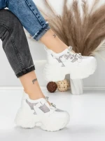 Pantofi Sport Dama cu Platforma 6166-80 WHITE | MEI