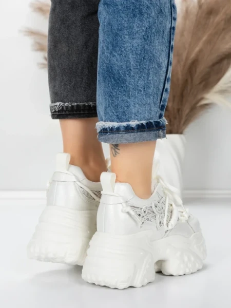 Pantofi Sport Dama cu Platforma 6166-88 WHITE | MEI