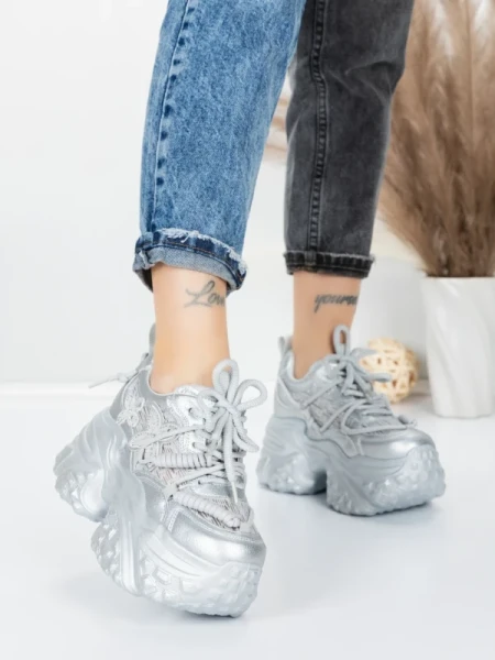 Pantofi Sport Dama cu Platforma 6166-88 SILVER | MEI