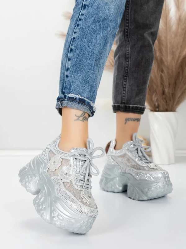 Pantofi Sport Dama cu Platforma 6166-87 SILVER | MEI