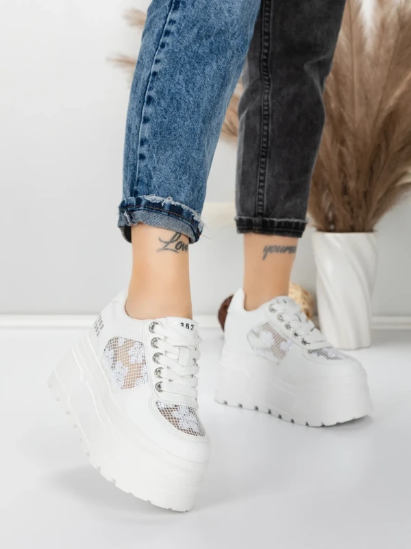 Pantofi Sport Dama cu Platforma 6208-29 WHITE | MEI