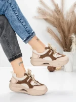 Pantofi Sport Dama din piele naturala 2577 CREAM-COFFEE | FRANCO GERARDO