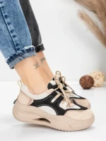 Pantofi Sport Dama din piele naturala 2577 CREAM-BLACK | FRANCO GERARDO