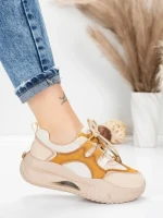 Pantofi Sport Dama din piele naturala 2577 CREAM-YELLOW | FRANCO GERARDO