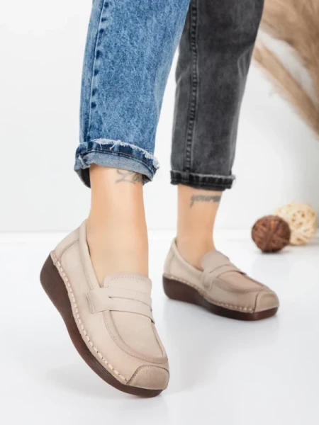 Pantofi Casual Dama din piele naturala 2557 CREAM | FORMATIONE