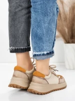 Pantofi Sport Dama din piele naturala 572305 CREAM-YELLOW | FRANCO GERARDO