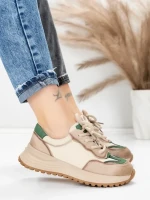 Pantofi Sport Dama din piele naturala 572305 CREAM-GREEN | FRANCO GERARDO