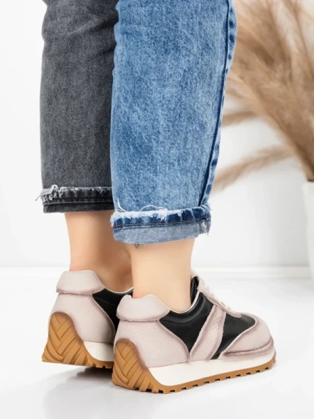 Pantofi Sport Dama din piele naturala KM9218 BLACK-CREAM | ADVANCER