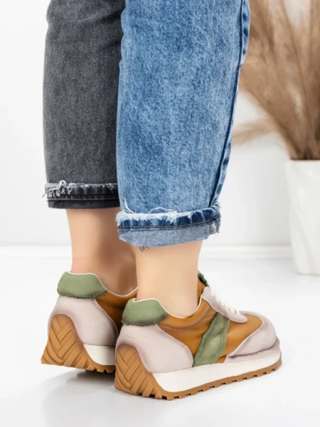 Pantofi Sport Dama din piele naturala KM9218 APRICOT-GREEN | ADVANCER
