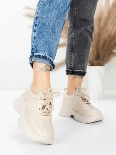 Pantofi Sport Dama din piele naturala 10785 CREAM | FRANCO GERARDO