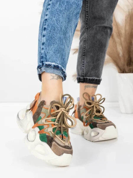 Pantofi Sport Dama din piele naturala HY8988-1 BROWN-GREEN | FRANCO GERARDO