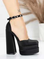 Pantofi cu Toc gros si Platforma 2SY12 BLACK | MEI