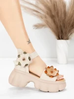Sandale Dama din piele naturala 18651 CREAM | ADVANCER