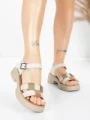 Sandale Dama din piele naturala 251077 CREAM-GREEN | ADVANCER