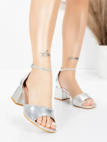 Sandale Dama cu Toc Gros 3GZ50 SILVER | MEI