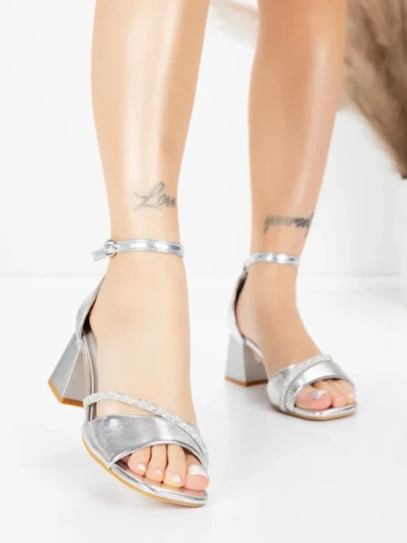 Sandale Dama cu Toc Gros 5JD8 SILVER | MEI
