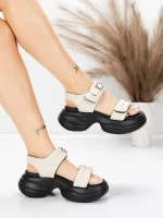 Sandały damskie ze skóry naturalnej 6818 Kremowy | Advancer