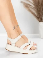 Sandały damskie ze skóry naturalnej 032 Kremowy | Advancer