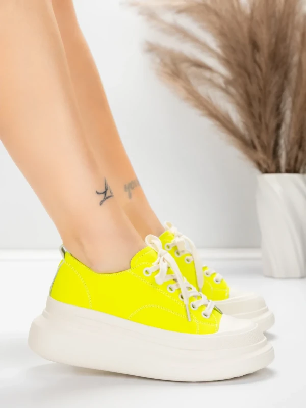 Damskie buty sportowe wykonane ze skóry naturalnej 227802 Cytrynowo-żółty | Advancer