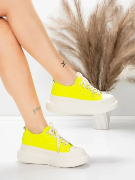 Damskie buty sportowe wykonane ze skóry naturalnej 227802 Cytrynowo-żółty | Advancer