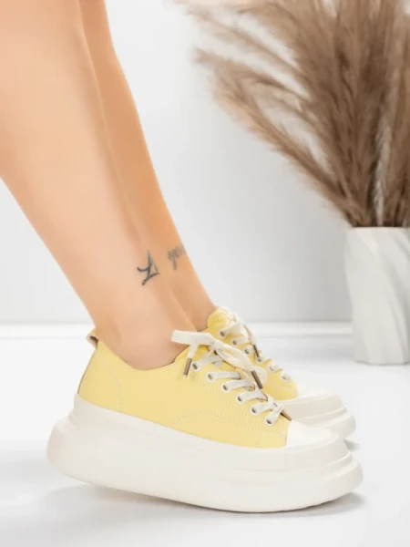 Damskie buty sportowe wykonane ze skóry naturalnej 227802 Jasnożółty | Advancer