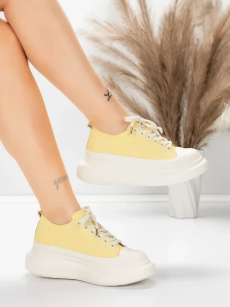 Damskie buty sportowe wykonane ze skóry naturalnej 227802 Jasnożółty | Advancer