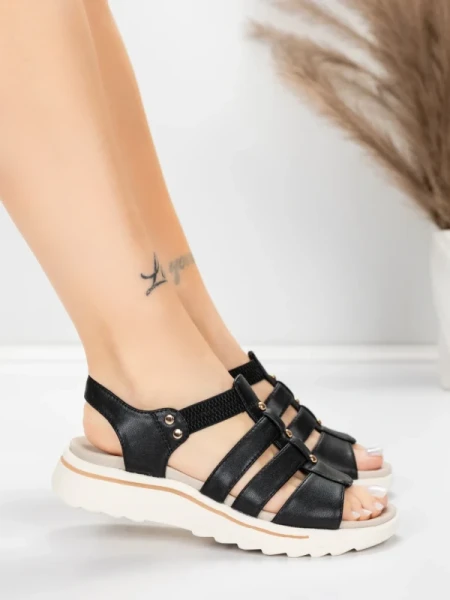 Sandały damskie ze skóry naturalnej 3FR035 Czarny | Advancer