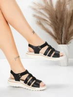 Sandały damskie ze skóry naturalnej 3FR035 Czarny | Advancer