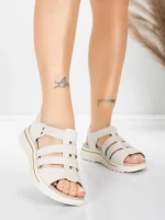 Sandały damskie ze skóry naturalnej 3FR035 Kremowy | Advancer