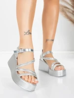 Sandały na platformie 5H78 Srebrny | Mei