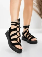 Sandały damskie na niskim obcasie 5H79 Czarny | Mei