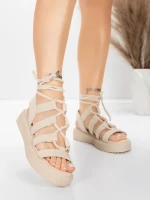 Sandały damskie na niskim obcasie 5H79 Beżowy | Mei