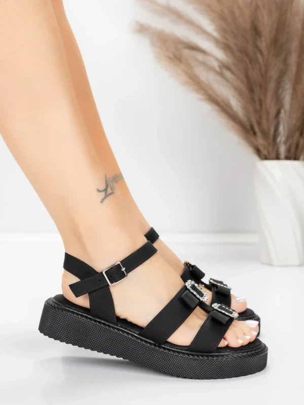 Sandały damskie na niskim obcasie 5H80 Czarny | Mei