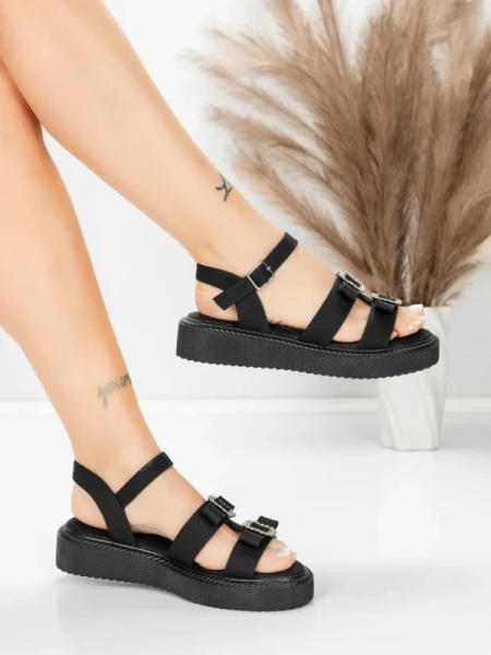 Sandały damskie na niskim obcasie 5H80 Czarny | Mei