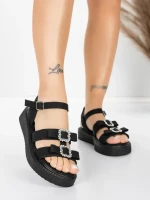 Sandały damskie na niskim obcasie 5H80 Czarny | Mei