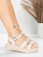 Sandały damskie na niskim obcasie 5H80 Beżowy | Mei