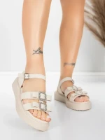 Sandały damskie na niskim obcasie 5H80 Beżowy | Mei