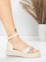 Sandały damskie na niskim obcasie 5H81 Beżowy | Mei