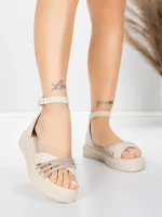 Sandały damskie na niskim obcasie 5H81 Beżowy | Mei