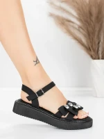 Sandały damskie na niskim obcasie 5H82 Czarny | Mei