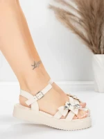 Sandały damskie na niskim obcasie 5H82 Beżowy | Mei