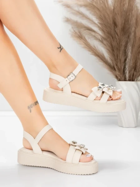 Sandały damskie na niskim obcasie 5H82 Beżowy | Mei