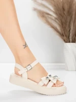 Sandały damskie na niskim obcasie 5H82 Beżowy | Mei